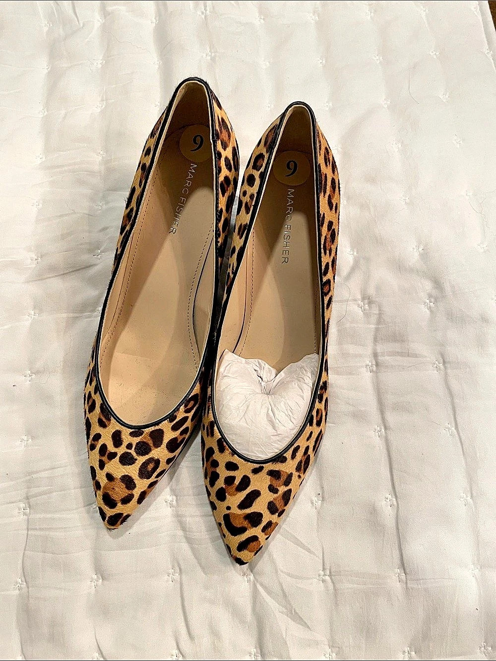 Marc Fisher Zala Block Heel Pointy Toe Pump Brown & Black US 9M